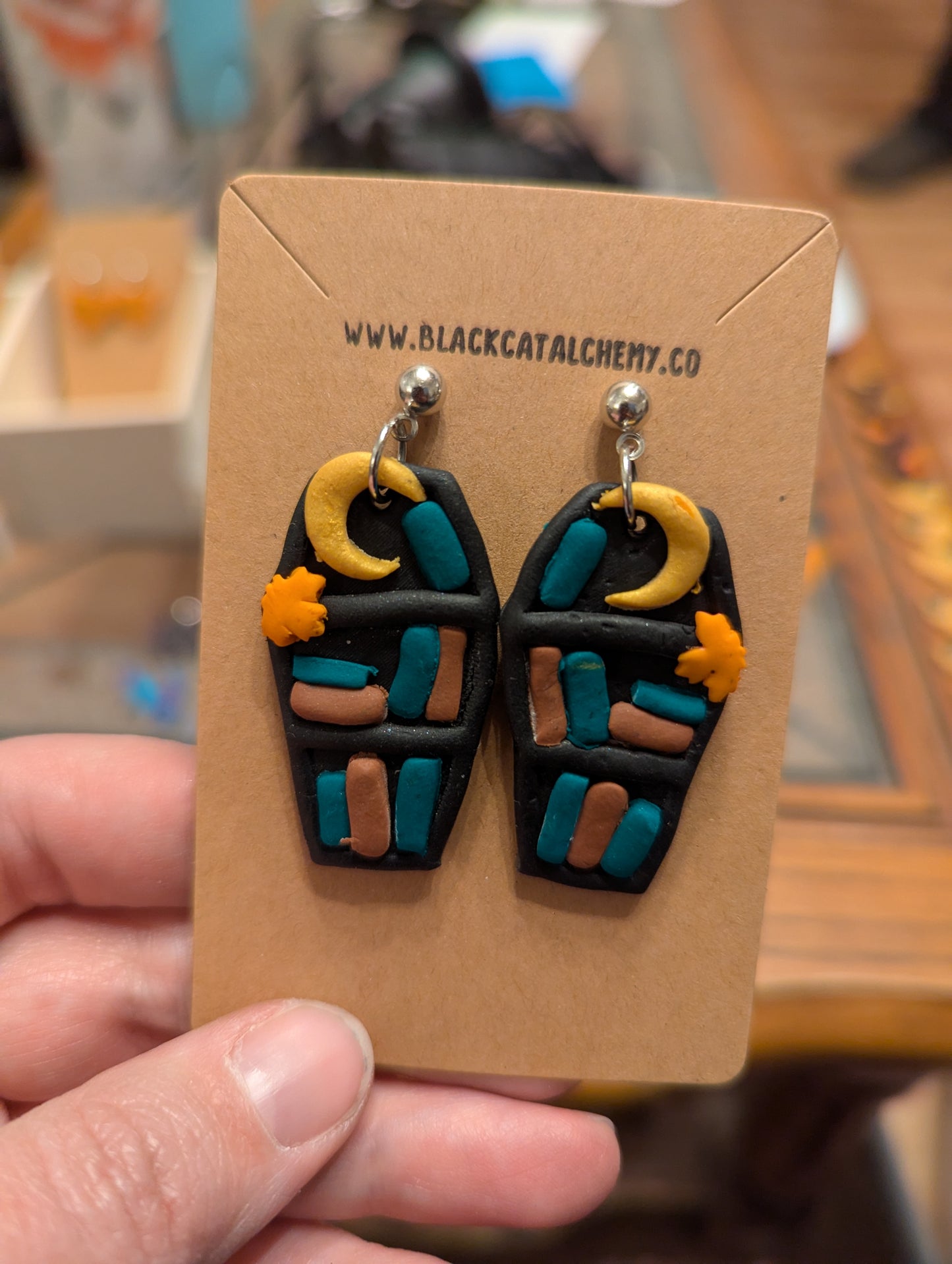 Coffin bookshelf earrings