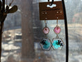 Handmade botanical earrings featuring bees and real pressed flowers